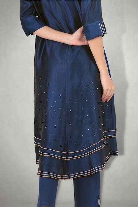 Shop I Am Design Blue Thread Embroidered Kurta With Pant And Dupatta Online at Aza Fashions Shop_I Am Design_Blue Thread Embroidered Kurta With Pant And Dupatta _Online_at_Aza_Fashions