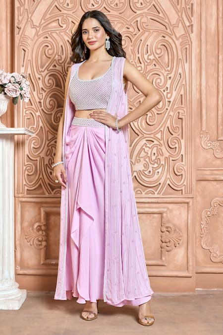 Aariyana Couture Embroidered Cape And Draped Skirt Set 