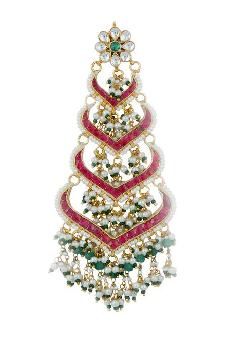 Auraa Trends_Red Kundan Polki Embellished Long Earrings_at_Aza_Fashions