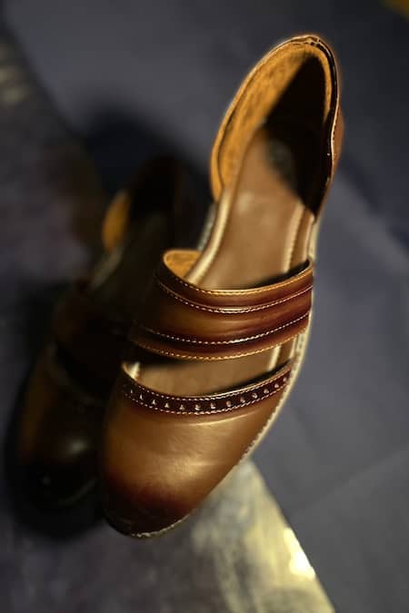 Shop_SCHON ZAPATO_Brown Vegan Leather Peshawaris _at_Aza_Fashions