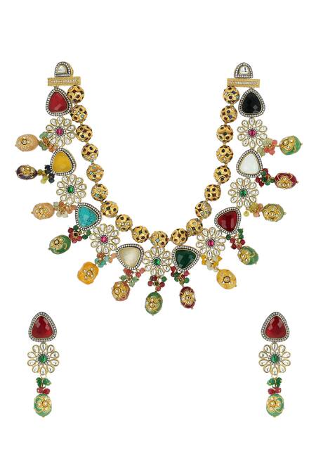 Buy Ishhaara Gold Plated Stones, Beads Layered Necklace Set Online at Aza Fashions Buy_Ishhaara_Gold Plated Stones, Beads Layered Necklace Set _Online_at_Aza_Fashions