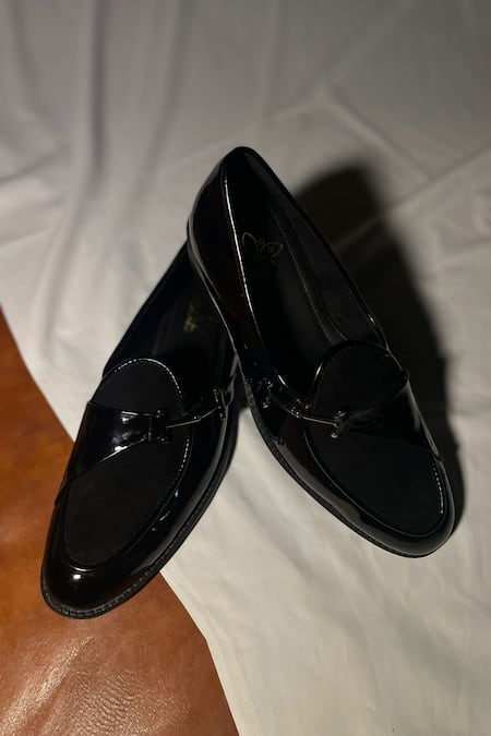 Shop_SCHON ZAPATO_Black Suede And Vegan Leather Loafers _at_Aza_Fashions