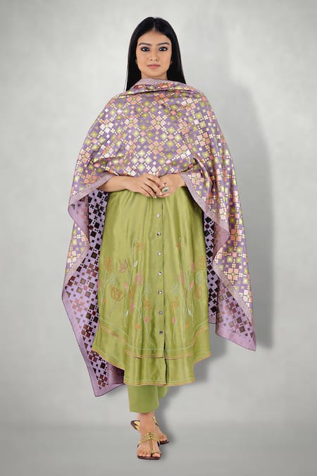 I Am Design Satin Linen Embroidered Kurta Set 