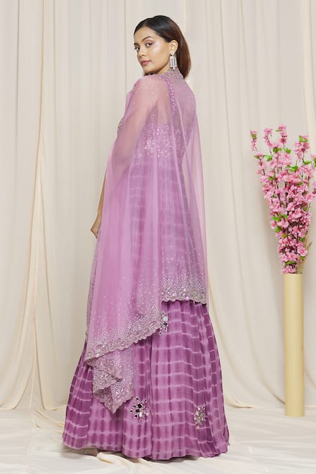Shop Yoshita Couture Purple Anarkali - Georgette With Shantoon Lining, Cape- Organza Liana Tie Dye at Aza Fashions Shop_Yoshita Couture_Purple Anarkali - Georgette With Shantoon Lining, Cape- Organza Liana Tie Dye _at_Aza_Fashions