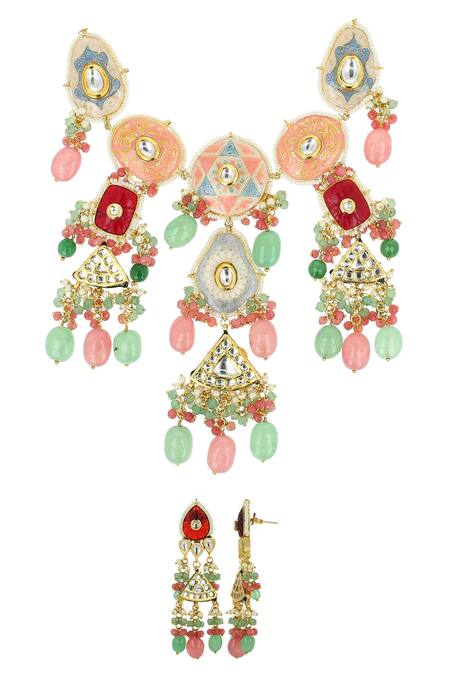 Buy Ishhaara Gold Plated Pearls, Metallic Thread, Diamonds Hand Painted Choker Set Online at Aza Fashions Buy_Ishhaara_Gold Plated Pearls, Metallic Thread, Diamonds Hand Painted Choker Set _Online_at_Aza_Fashions