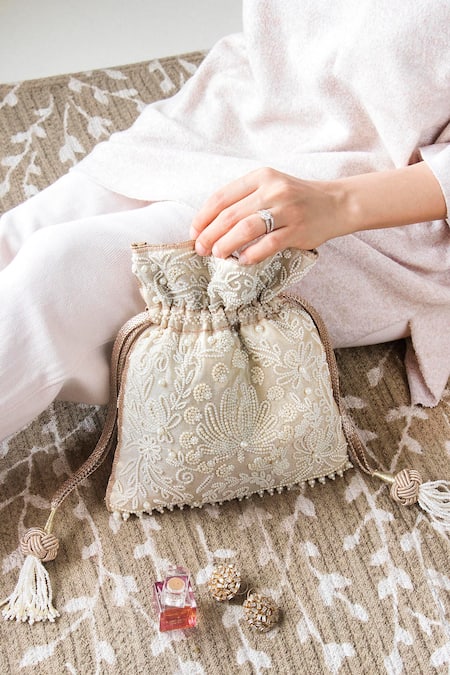 The Pink Potli Pristine Pearl Embroidered Potli 