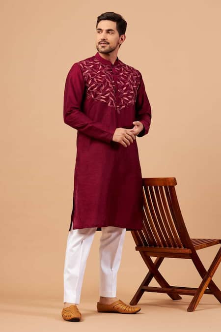 Hilo Design Leaf Motif Basik Kurta & Pant Set 