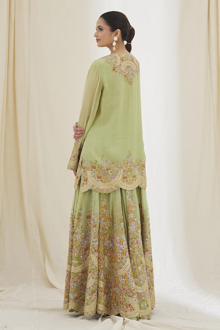 Anamika Khanna Floret Embroidered Kurta Sharara Set 