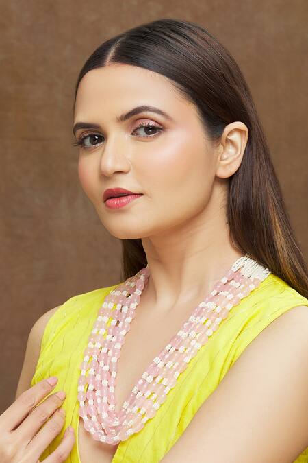 Buy Saga Jewels Pink Pearl And Beads Multi-layered Necklace Online at Aza Fashions Buy_Saga Jewels_Pink Pearl And Beads Multi-layered Necklace_Online_at_Aza_Fashions