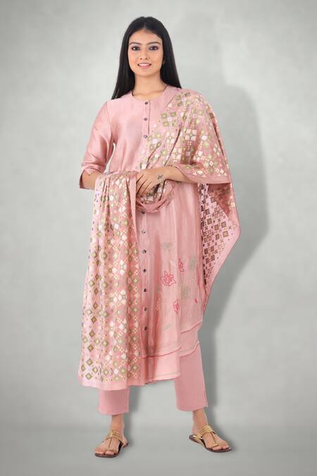 Buy I Am Design Pink Silk, Satin Linen Round Kurta Set Online at Aza Fashions Buy_I Am Design_Pink Silk, Satin Linen Round Kurta Set _Online_at_Aza_Fashions