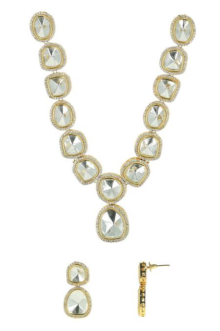 Buy_Ishhaara_Gold Plated Diamonds, Stones Polki Embellished Necklace Set _Online_at_Aza_Fashions