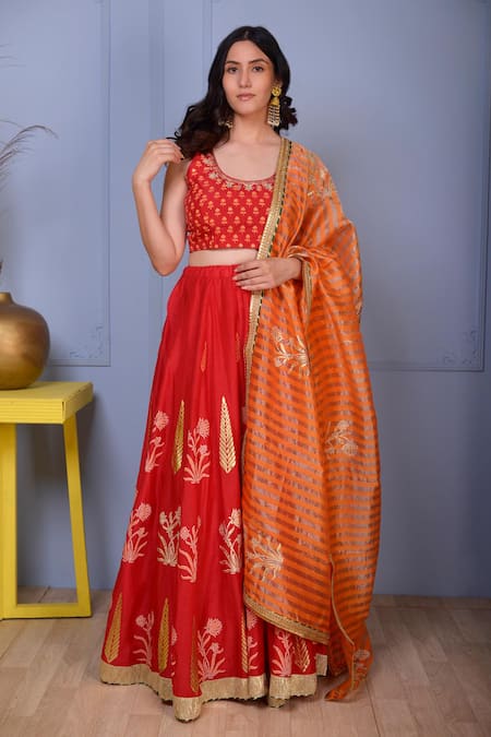 Buy Peach Digital Printed Silk Lehenga Choli With Bandhani Dupatta Online  At Zeel Clothing