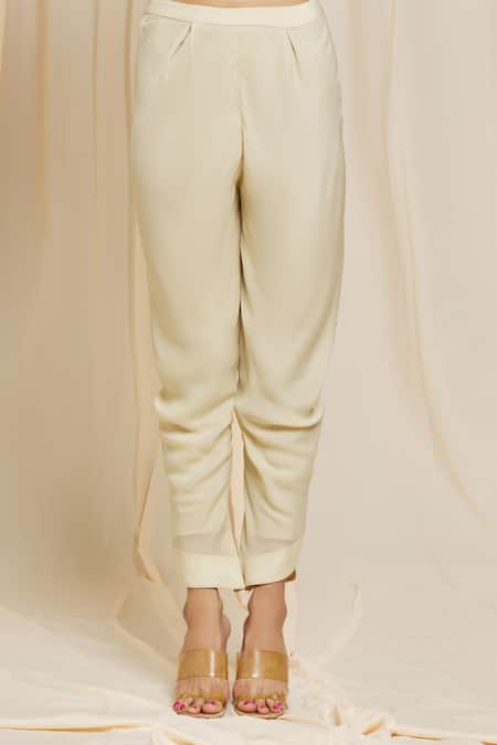 Izzumi Mehta Beige Net, Crepe Floral Plunge V Neck Hand Embroidered Jacket And Pant Set Online at Aza Fashions Izzumi Mehta_Beige Net, Crepe Floral Plunge V Neck Hand Embroidered Jacket And Pant Set _Online_at_Aza_Fashions