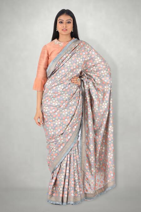 Buy mylooms Womens Kuthampully Cotton Printed Kerala Saree Silver Black Set  saree at Amazon.in