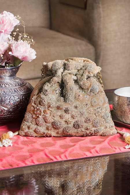 The Pink Potli Florette Velvet Embroidered Potli 