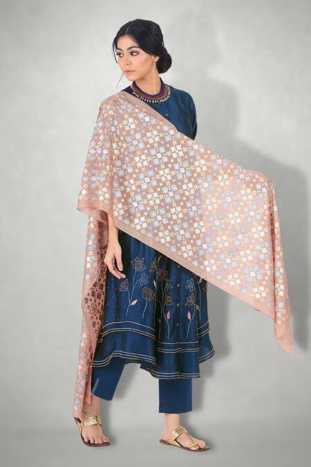 Buy I Am Design Blue Thread Embroidered Kurta With Pant And Dupatta Online at Aza Fashions Buy_I Am Design_Blue Thread Embroidered Kurta With Pant And Dupatta _Online_at_Aza_Fashions