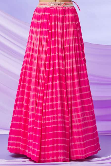 Yoshita Couture Pink Dupatta- Organza, Lehenga And Blouse - Georgette With Shantoon Tie Dye Set at Aza Fashions Yoshita Couture_Pink Dupatta- Organza, Lehenga And Blouse - Georgette With Shantoon Tie Dye Set _at_Aza_Fashions