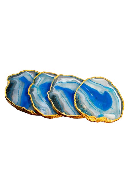 Shop Cotton Indya Blue Semi Precious Agate Stone Tea Coasters - Set Of 4 at Aza Fashions Shop_Cotton Indya_Blue Semi Precious Agate Stone Tea Coasters - Set Of 4_at_Aza_Fashions