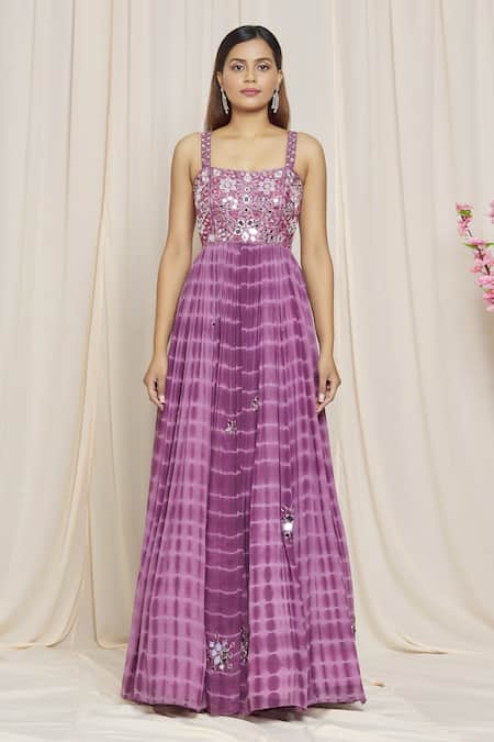 Buy Yoshita Couture Purple Anarkali - Georgette With Shantoon Lining, Cape- Organza Liana Tie Dye Online at Aza Fashions Buy_Yoshita Couture_Purple Anarkali - Georgette With Shantoon Lining, Cape- Organza Liana Tie Dye _Online_at_Aza_Fashions