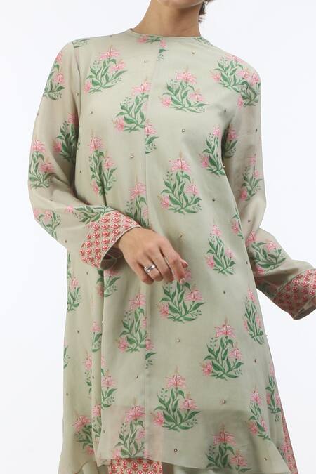 Nikasha Grey Round Hand Painted Kurta And Dhoti Pant Set Online at Aza Fashions Nikasha_Grey Round Hand Painted Kurta And Dhoti Pant Set _Online_at_Aza_Fashions