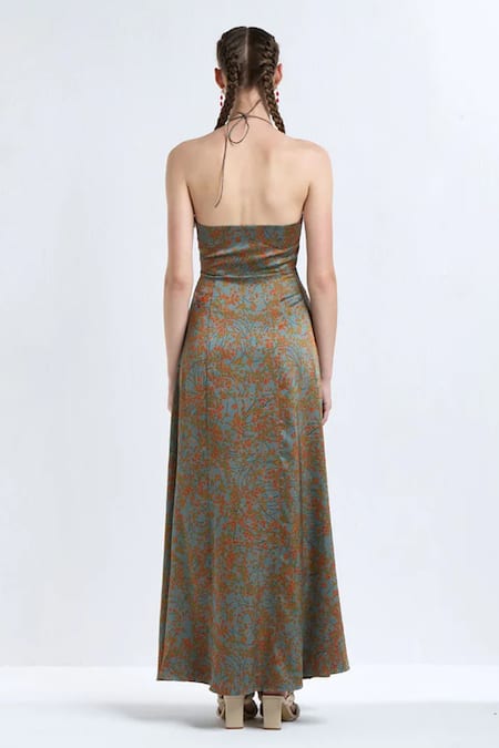 Shop Therealb Multi Color Polyester Floral Print Halter Neck Phoenix Dress at Aza Fashions Shop_Therealb_Multi Color Polyester Floral Print Halter Neck Phoenix Dress _at_Aza_Fashions