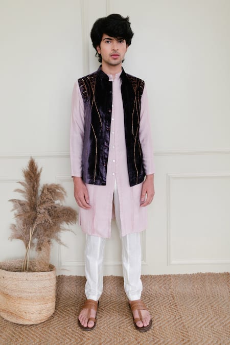 Shreyansh Designs Purple Cotton Silk Blend Embroidered Front Open Waistcoat