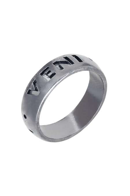 Shop Esme By Aashna Dalmia Grey Typography Pattern Ring at Aza Fashions Shop_Esme By Aashna Dalmia_Grey Typography Pattern Ring _at_Aza_Fashions