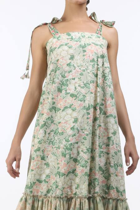 Nikasha_Grey Square Neck Hand Painted Midi Dress _Online_at_Aza_Fashions