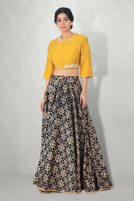 Buy_I Am Design_Black Silk Round Printed Lehenga Set _Online_at_Aza_Fashions