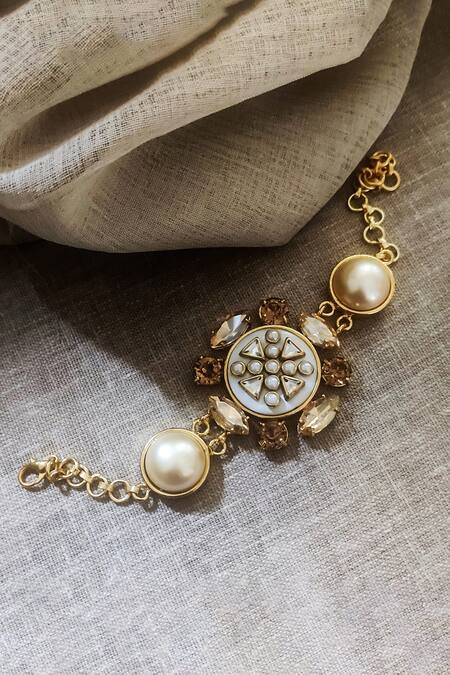 Shop Bblingg Gold Plated Smocking Veda Embellished Bracelet at Aza Fashions Shop_Bblingg_Gold Plated Smocking Veda Embellished Bracelet _at_Aza_Fashions