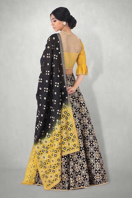 Shop_I Am Design_Black Silk Round Printed Lehenga Set _at_Aza_Fashions