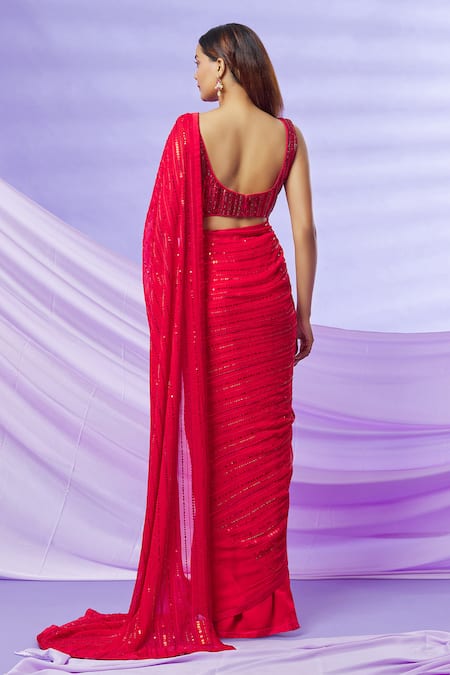 Shop_Yoshita Couture_Red Satin, Shantoon, Bag- , Blouse - With Noori Embroidered _at_Aza_Fashions