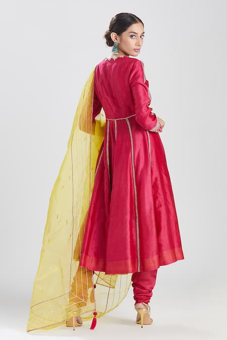 Shop Megha Bansal Pink Tulle, Silk Chanderi Gota Work Keyhole Malini Embroidered Anarkali Set at Aza Fashions Shop_Megha Bansal_Pink Tulle, Silk Chanderi Gota Work Keyhole Malini Embroidered Anarkali Set _at_Aza_Fashions