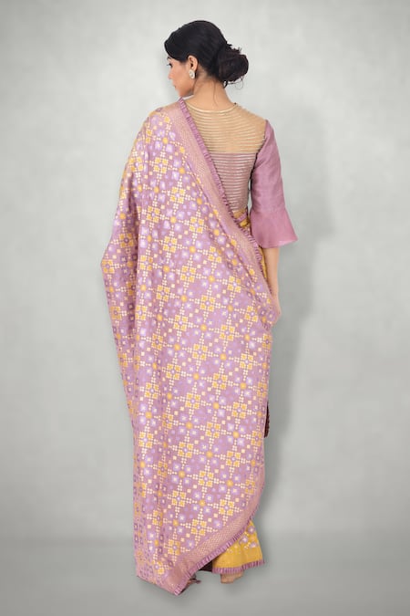 I Am Design Embroidered Blouse With Ikat Print Saree 