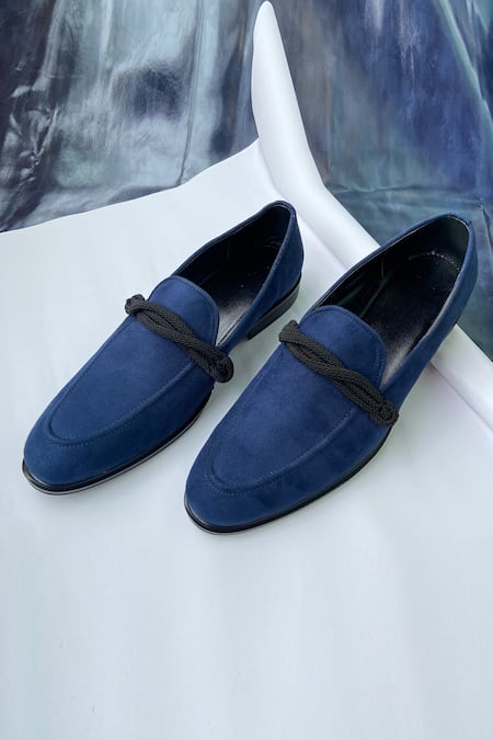 Shop_SCHON ZAPATO_Blue Suede Loafers _at_Aza_Fashions