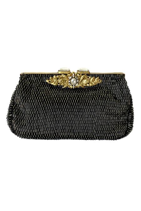 Shop Kokommo Black Embellished Vicenza Hand Embroidered Clutch at Aza Fashions Shop_Kokommo_Black Embellished Vicenza Hand Embroidered Clutch _at_Aza_Fashions
