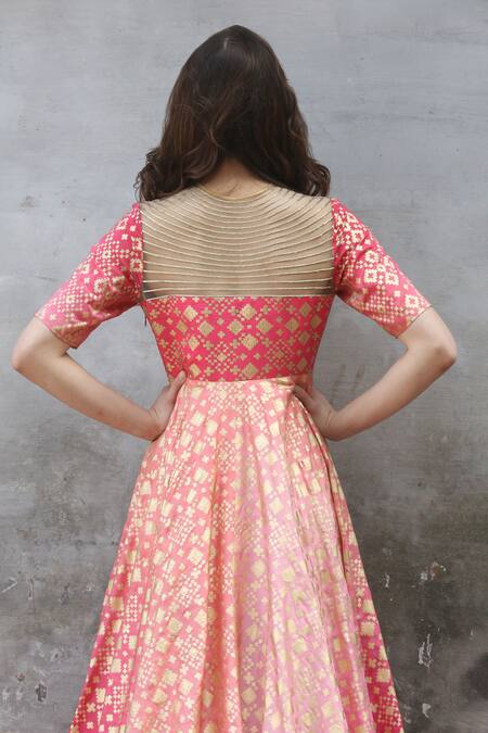 I Am Design_Pink Ikat Round Ombre Print Gown _at_Aza_Fashions