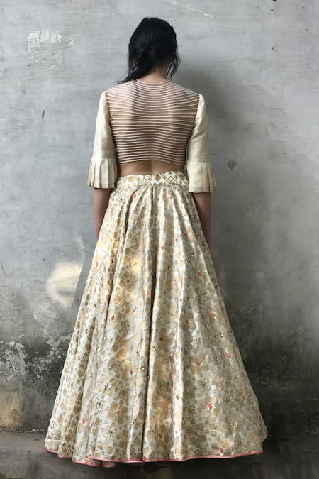 Shop_I Am Design_Off White Silk Round Printed And Embroidered Lehenga Set _at_Aza_Fashions