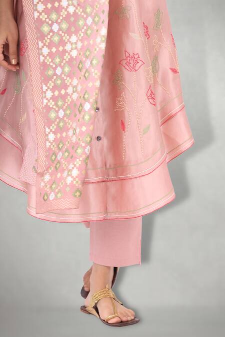 Shop I Am Design Pink Silk, Satin Linen Round Kurta Set Online at Aza Fashions Shop_I Am Design_Pink Silk, Satin Linen Round Kurta Set _Online_at_Aza_Fashions