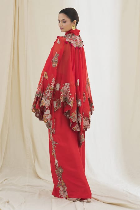 Shop Anamika Khanna Red Tribal Embroidered Tunic And Palazzo Set at Aza Fashions Shop_Anamika Khanna_Red Tribal Embroidered Tunic And Palazzo Set_at_Aza_Fashions