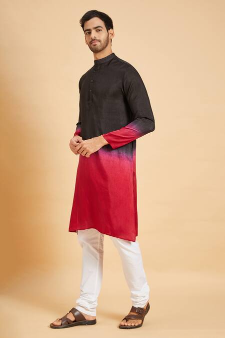 Hilo Design Black Faux Leather, Cotton, Lycra Ombre Kurta And Pant Set at Aza Fashions Hilo Design_Black Faux Leather, Cotton, Lycra Ombre Kurta And Pant Set _at_Aza_Fashions