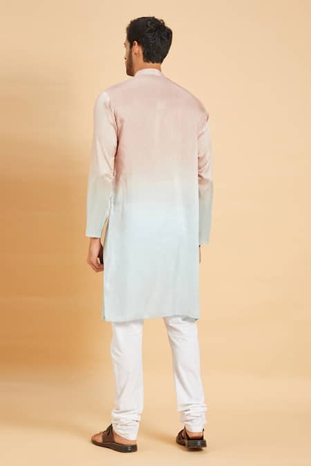 Shop Hilo Design Blue Cotton, Silk, Lycra Glidden Ombre Kurta Set at Aza Fashions Shop_Hilo Design_Blue Cotton, Silk, Lycra Glidden Ombre Kurta Set _at_Aza_Fashions