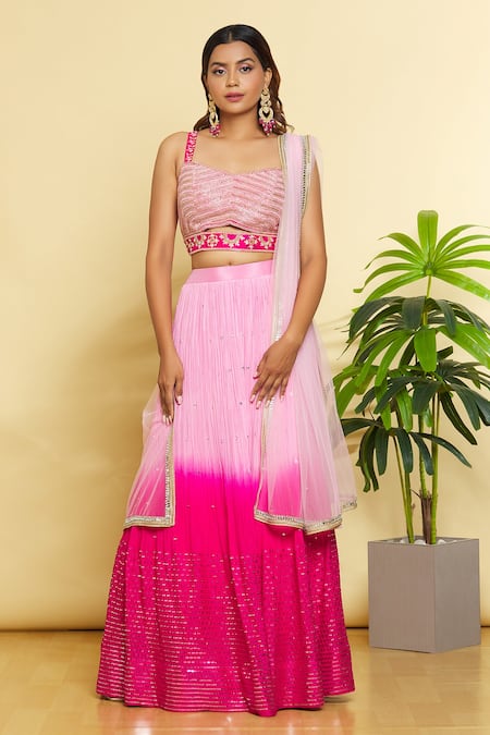 Khwaab by Sanjana Lakhani Ombre Pleated Georgette Lehenga Set 