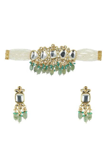 Ishhaara Gold Plated Pearls Bead Drop Choker Set Online at Aza Fashions Ishhaara_Gold Plated Pearls Bead Drop Choker Set _Online_at_Aza_Fashions