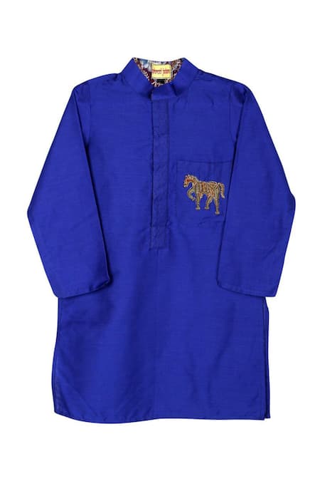 Shop Shruti Jalan Blue Cotton, Silk Zari Zardozi Embroidered Patch Work Kurta at Aza Fashions Shop_Shruti Jalan_Blue Cotton, Silk Zari Zardozi Embroidered Patch Work Kurta _at_Aza_Fashions