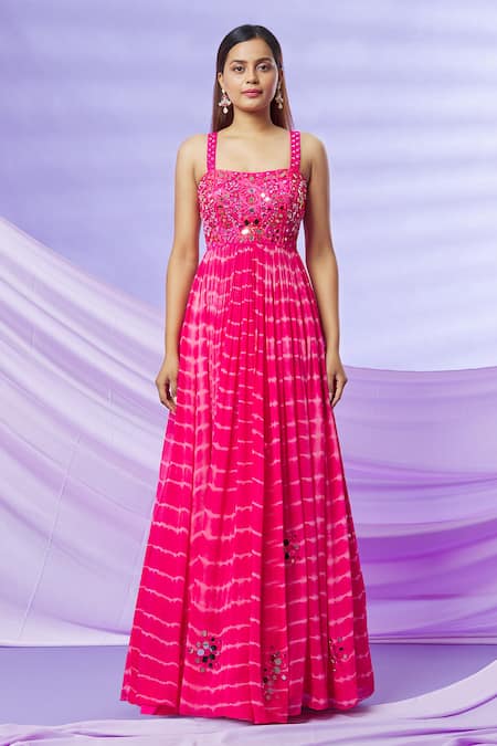 Yoshita Couture_Pink Anarkali - Georgette With Shantoon Lining, Cape- Organza Inaya Tie Dye _at_Aza_Fashions