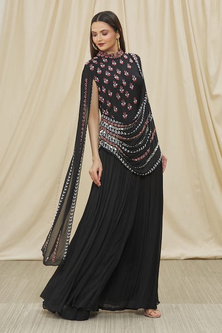 Two Sisters By Gyans Striped Embroidered Draped Gown 