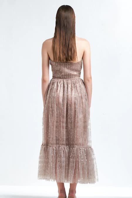 Shop Therealb Beige Polyester Sequin Halter Neck Trance Embroidered Top And Skirt Set at Aza Fashions Shop_Therealb_Beige Polyester Sequin Halter Neck Trance Embroidered Top And Skirt Set _at_Aza_Fashions