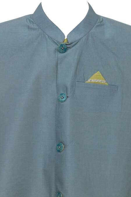 Shop Minime Organics Grey Kurta Chanderi Embellishment Gota Cotton Silk Bundi And Set at Aza Fashions Shop_Minime Organics_Grey Kurta Chanderi Embellishment Gota Cotton Silk Bundi And Set _at_Aza_Fashions