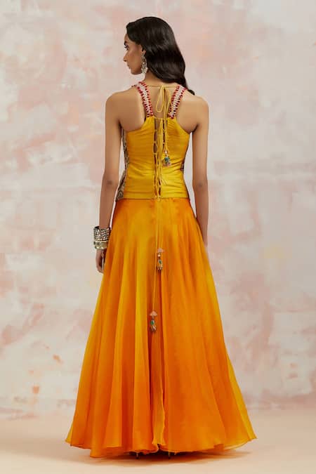 Aum By Asit And Ashima Embroidered Sleeveless Corset And Skirt Set 